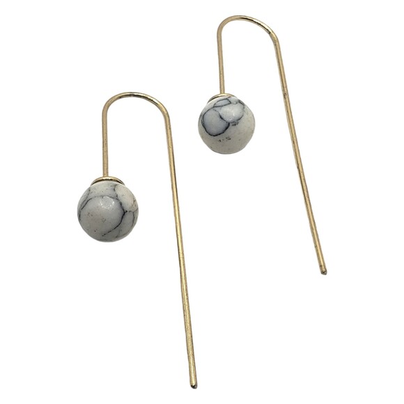 Gold Tone Drop White Howlite Ball Pierced Earrings - Picture 2 of 8